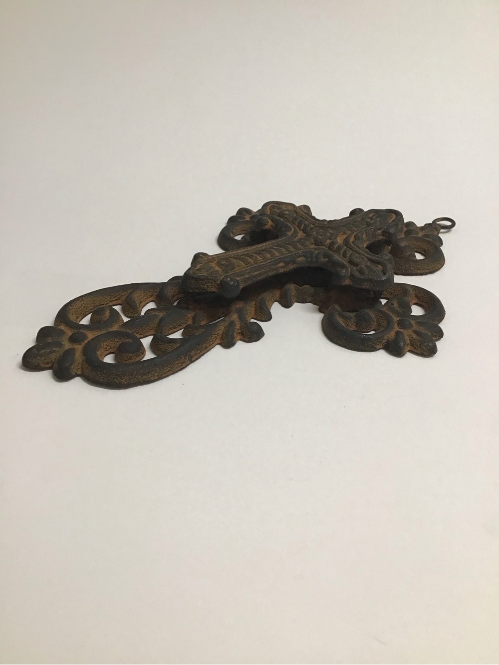 Cast Iron Double Cross Ornate Religious Primitive Rustic Heavy Wall or Garden - Picture 11 of 16